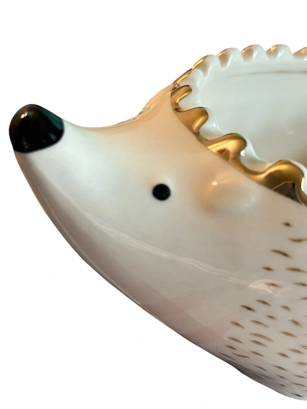 Signature White & Gold Ceramic Hedgehog Bowl EUC Whimsy China Animal Print
